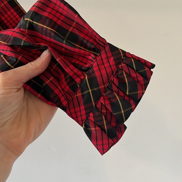 VINTAGE LORD & TAYLOR HOLIDAY PLAID RUFFLE BLOUSE - Picture 2 of 4